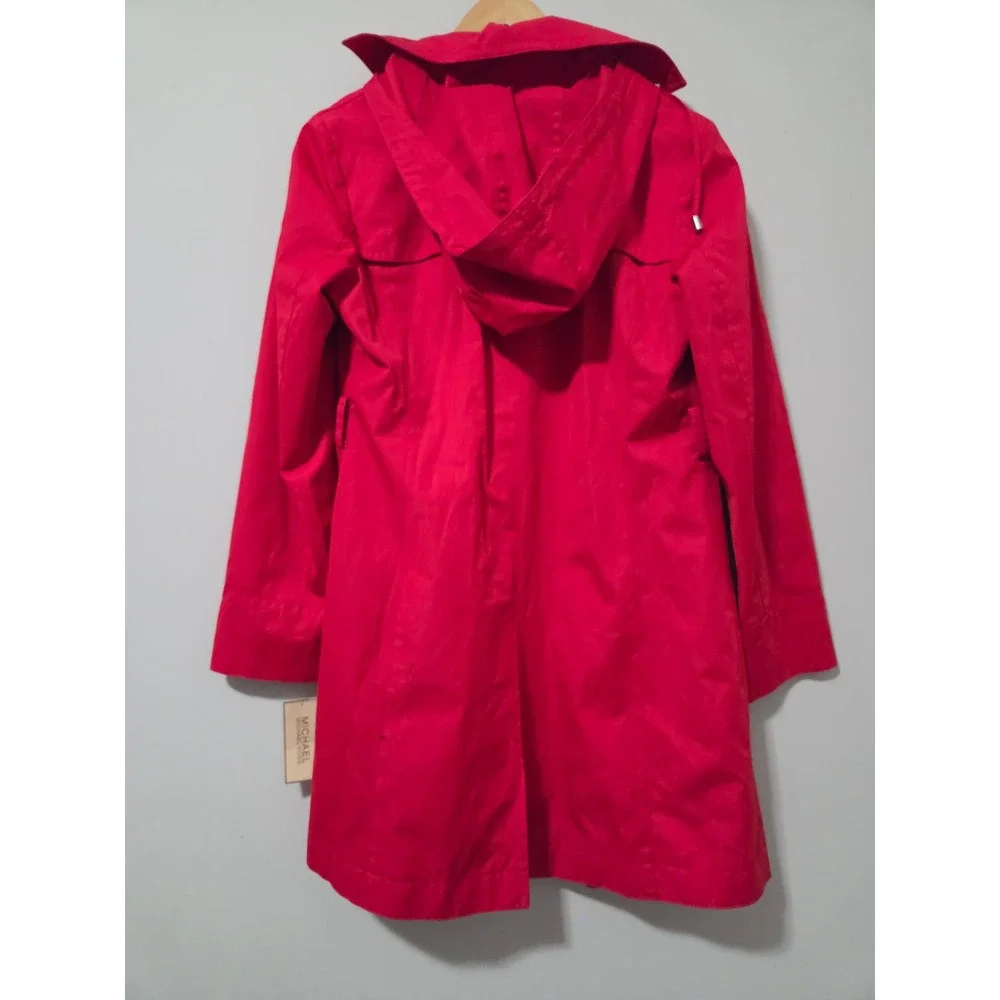 Michael Kors Red Hooded‎ Trench Coat Jacket Womens Medium New With Tags